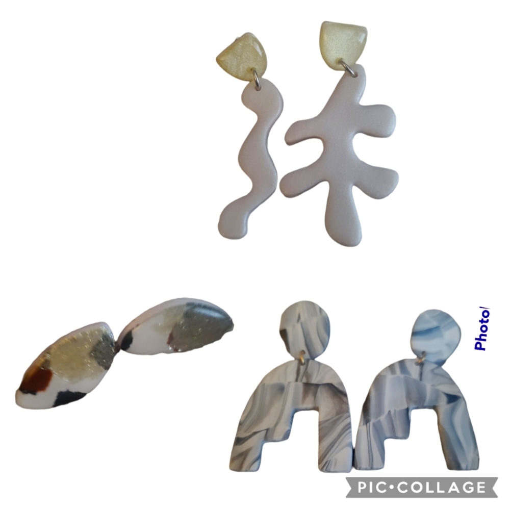 3 new pairs handmade earrings polymer clay, acrylic